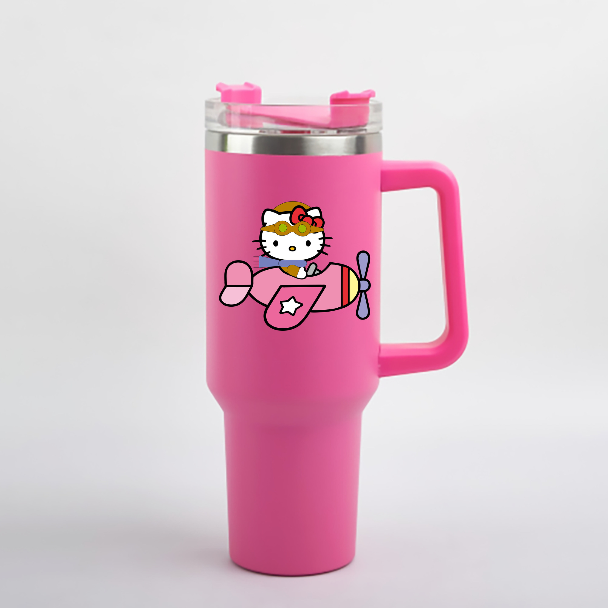 （画像用） Hello Kitty ハローキティ 1200mL車用タンブラー - クリスタルステッカー（プラスチックストロー付き）